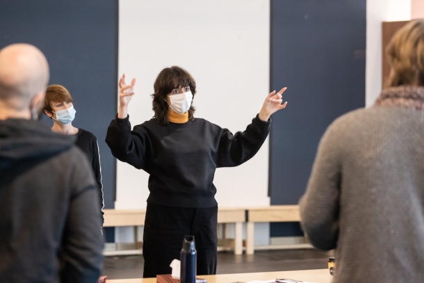 Adele Thomas directing Bajazet rehearsals