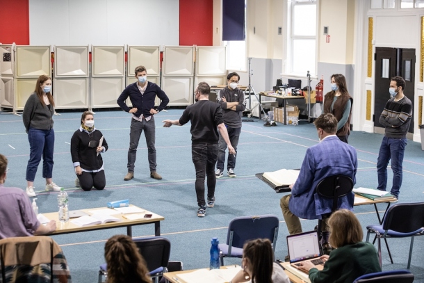Tom Creed Directing Rehearsals for Maria Stuarda Photo by Ste Murray