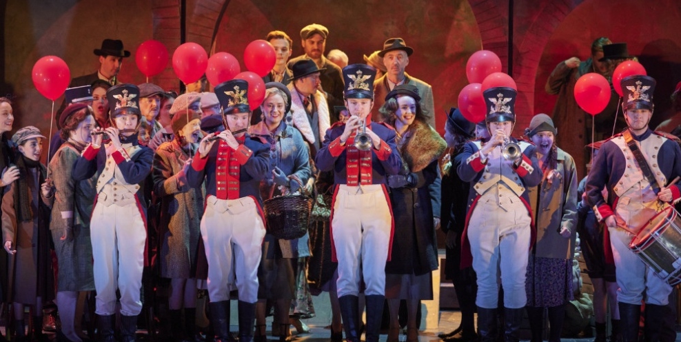 Marching Band and Chorus in INOs production of La bohème 2023 photo Ros Kavanagh